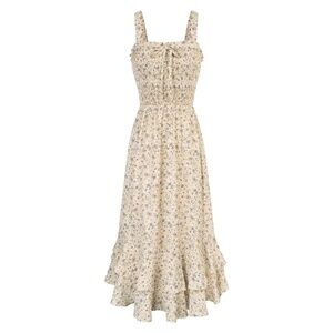 Women's 2024 Summer Floral Boho Dress Square Neck Strapped Swing A Line Beach Lo